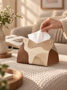 Cirelle 1pc Boho Abstract Print Tissue Box Cover,Geometric Wave Pattern Desktop Tissue Holder,Household Paper Storage Organizer For Living Room Bedroom Decor,Brown Beige Earth Tone Decor,Gift-Giving For Moving Into A New Home, A Unique Home Environment - Multicolor - View 7