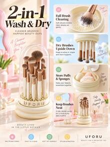 Joivida 1 PC Wadah Penyimpanan Kuas Makeup Plastik dengan Penutup Kubah Transparan Anti Debu, Pengeringan & Pengorganisasian Multi-Sekat, Aksesori Meja Rias Bergaya untuk Meja Rias Kamar Tidur dan Penyimpanan Kosmetik di Meja Countertop - MultiWarna - View 9