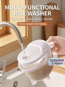 No‑Hand‑Wash Rice Washer, Multifunctional Food Strainer With Handle, Quick Drain Rice Washing Container For Rice, Beans, Fruits And Vegetables, Food‑Grade PP Kitchen Washing Tool - Multicolor - View 2