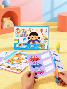 MINKOJA 3/6 قطع كتاب قص الورق للأطفال، مجموعة حرف يدوية لقص الورق DIY، لعبة مطابقة الملصقات، مواضيع متعددة، لعبة تدريب التركيز، لعبة تعليمية للأطفال - متعدد الألوان - مشاهدة 5