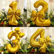Numeric Foil Balloons, Ideal For Indoor‑Scene Decorations For Birthdays, Anniversaries And Theme Parties. Can Be Used As Tabletop Ornaments And Focal‑Point Decorations For Venues. Popular Decorative Items For Theme Celebrations. - 32 inch gold + 21 inch butterfly - View 6