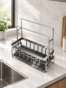 1pc Carbon-Finished Double Rod Shelf, Highly Convenient And Perfect For Storing Small Items. This High-End Shelving Unit Is Suitable For Multiple Scenarios, Offering Exceptional Practicality - Grey - View 5