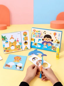 MINKOJA 3/6 قطع كتاب قص الورق للأطفال، مجموعة حرف يدوية لقص الورق DIY، لعبة مطابقة الملصقات، مواضيع متعددة، لعبة تدريب التركيز، لعبة تعليمية للأطفال - متعدد الألوان - مشاهدة 4