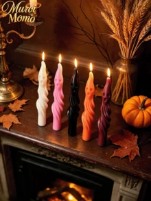 Muroi Mono 10/2/1 pièce, Bougie parfumée longue en forme de fantôme pour Halloween, Décoration d'ambiance amusante et créative, Bougie en cire de soja faite à la main en forme de momie blanche, Idéale pour les fêtes d'Halloween, la décoration de la maison & les cadeaux de fête - Bougie fantôme - Voir 10