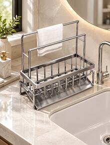 1pc Carbon-Finished Double Rod Shelf, Highly Convenient And Perfect For Storing Small Items. This High-End Shelving Unit Is Suitable For Multiple Scenarios, Offering Exceptional Practicality - Grey - View 6