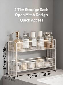 1pc Metal Mesh 2‑3 Tier Bathroom Counter Storage Rack Multi‑Layer Vanity Organizer For Skincare Cosmetics - Multicolor - View 17
