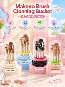 Joivida 1 PC Wadah Penyimpanan Kuas Makeup Plastik dengan Penutup Kubah Transparan Anti Debu, Pengeringan & Pengorganisasian Multi-Sekat, Aksesori Meja Rias Bergaya untuk Meja Rias Kamar Tidur dan Penyimpanan Kosmetik di Meja Countertop - MultiWarna - View 8