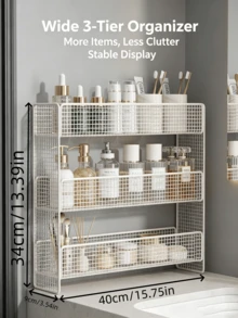 1pc Metal Mesh 2‑3 Tier Bathroom Counter Storage Rack Multi‑Layer Vanity Organizer For Skincare Cosmetics - Multicolor - View 9