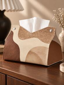 Cirelle 1pc Boho Abstract Print Tissue Box Cover,Geometric Wave Pattern Desktop Tissue Holder,Household Paper Storage Organizer For Living Room Bedroom Decor,Brown Beige Earth Tone Decor,Gift-Giving For Moving Into A New Home, A Unique Home Environment - Multicolor - View 10