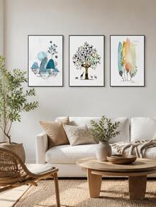 3Pcs Watercolor Tree & Animal Wall Art Prints, Abstract Boho Nature Canvas Posters, Colorful Botanical Painting, Unframed Wall Decor For Stairway, Living Room & Bedroom - multicolor - View 4