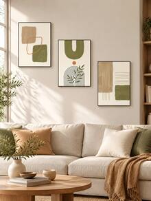 3Pcs Boho Abstract Geometric Canvas Wall Art Prints, Green Beige Terracotta Mid‑Century Poster, Unframed Art Painting For Living Room Bedroom Home Decor - multicolor - View 15