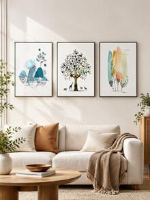 3Pcs Watercolor Tree & Animal Wall Art Prints, Abstract Boho Nature Canvas Posters, Colorful Botanical Painting, Unframed Wall Decor For Stairway, Living Room & Bedroom - multicolor - View 10