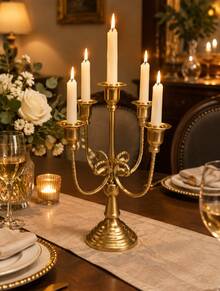 1pc 5 Arms Gold Metal Candelabra, Taper Candle Holder Tree Shaped Candlestick For Wedding Table Decor - multicolor - View 4