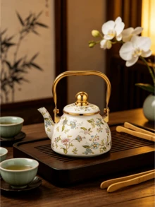 Cirelle Floral Enamel Kettle With Gold Handle – 1.2L /2.5L Stovetop Teapot For Gas Stove, Durable Home Kitchen Essential For Tea & Coffee, Rustic Farmhouse Decor - Multicolor - View 9