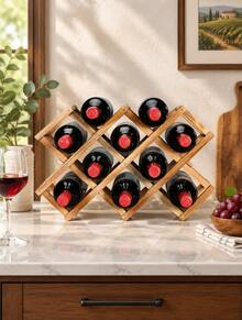 10/5‑Bottle Multi‑Functional Retro Wine Rack, Stackable Freestanding Wine Holder, Expandable Countertop Wine Storage Organizer For Home Bar, Kitchen, Wine Cabinet Display - Classic Retro Color - View 4