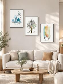 3Pcs Watercolor Tree & Animal Wall Art Prints, Abstract Boho Nature Canvas Posters, Colorful Botanical Painting, Unframed Wall Decor For Stairway, Living Room & Bedroom - multicolor - View 5