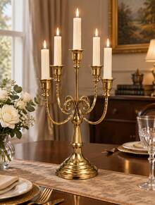 1pc 5 Arms Gold Metal Candelabra, Taper Candle Holder Tree Shaped Candlestick For Wedding Table Decor - multicolor - View 7