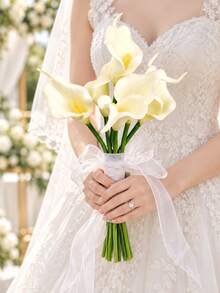 2/3/7/12/18朵白色人造馬蹄蘭絲綢花，適用於母親節、居家、廚房、婚禮裝飾、新娘背景道具、花束、胸花、腕花、婚禮拱門、派對裝飾、禮品裝飾與餐桌中心裝飾 - 白色 - 查看 5