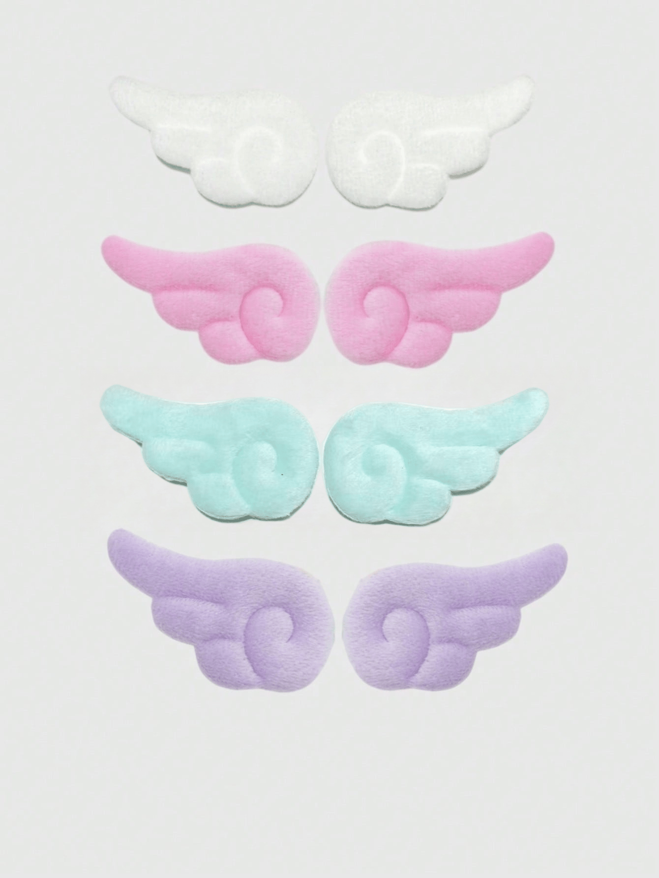 Kawaii 8pcs Flocked Angel Wings Brooch Set, White Pink Purple Mint Blue, For Bags, Clothing, Hats, Accessories, Daily Decoration And Matching