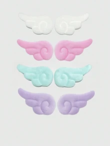 ROMWE Kawaii 8件組植絨天使之翼胸針，白色、粉色、紫色、薄荷綠、藍色，適用於包包、衣物、帽子、配件，日常裝飾與搭配 - 白粉灰香檳色 - 查看 1