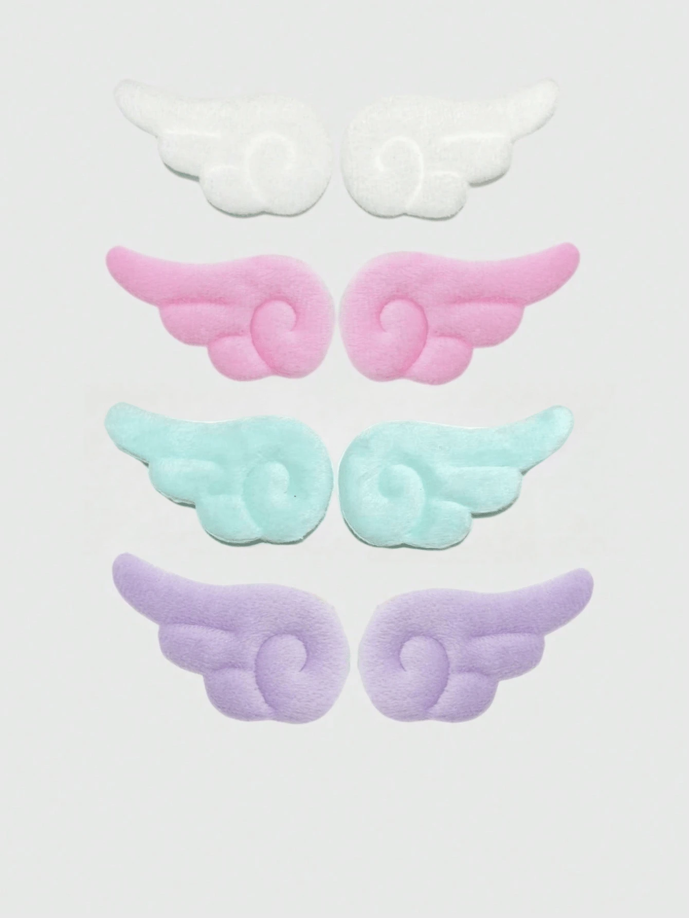 ROMWE Kawaii 8件組植絨天使之翼胸針,白色、粉色、紫色、薄荷綠、藍色,適用於包包、衣物、帽子、配件,日常裝飾與搭配 - 白粉灰香檳色 - 查看 1