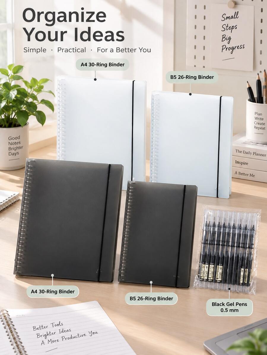 A4/B5 Detachable-Cover Loose-Leaf Binder – Student/Office Stationery - Binder With Straps - View 1