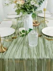 Sage Green Cheesecloth Table Runner For Woodland Baby Shower Bridal Wedding Decoration Gauze Rustic Table Runner For Party First Communion Centerpiece Engagement 24/16/10/6/1pc - multicolor - View 3