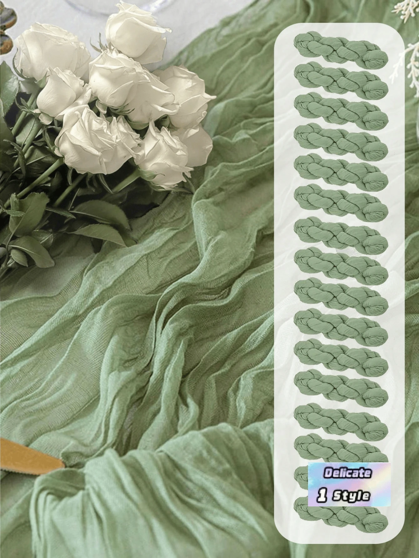 Sage Green Cheesecloth Table Runner For Woodland Baby Shower Bridal Wedding Decoration Gauze Rustic Table Runner For Party First Communion Centerpiece Engagement 24/16/10/6/1pc - multicolor - View 1