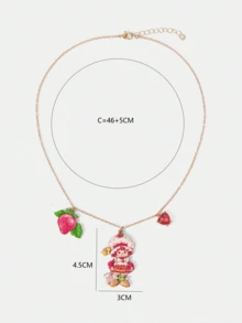 Strawberry Shortcake X SHEIN 1PC New Creative Cartoon Doll Pattern Pendant Exquisite Necklace, Cute, Casual, Can Also Be Used As Accessories, Suitable For Various Parties, Concert - Gold - View 2