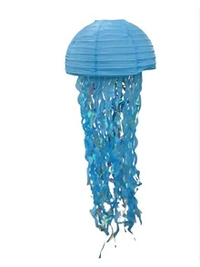 Blue Jellyfish Paper Lanterns, Hanging Ocean Character Themed Decor, Colorful Streamer Ornament For Birthday Wedding Baptism Wall Home Party Decoration - Multicolor - View 3