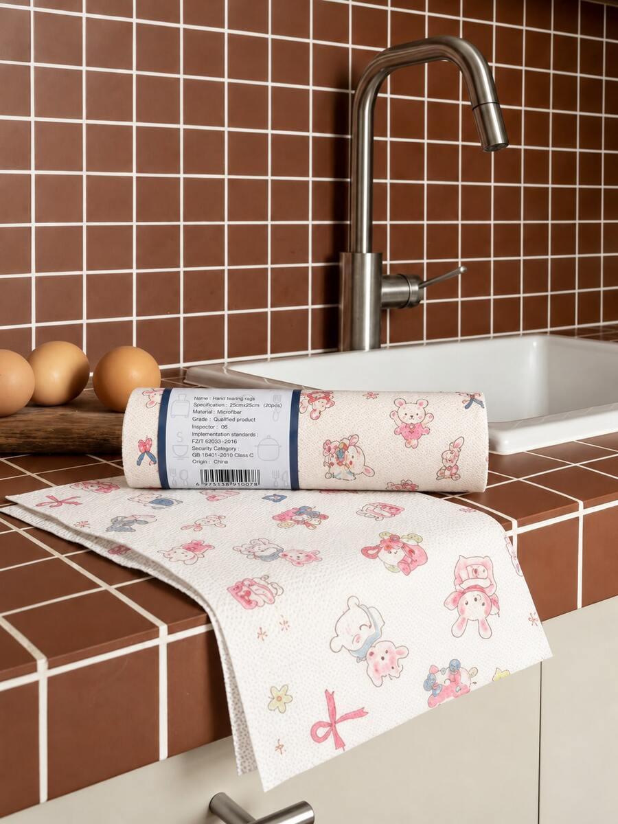 Joivida Cartoon Printed Wet And Dry Dual-Purpose Cloth, Kitchen Specific Dual Effect Oil And Water Absorbing Tear Off Cloth, Enlarged And Thickened Disposable Dishwashing Cloth, Stove Cleaning Kitchen Cleaning Tool, Tear Off Convenient And Practical Cloth. - Multicolor - View 1