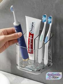 Kotak Penyimpanan Akrilik Multifungsi, Tempat Sikat Gigi Transparan, Rak Penyimpanan Dinding, Organizer Kamar Mandi Kreatif Tanpa Pengeboran. Dapat Menyimpan Sisir, Sikat Gigi, Pasta Gigi, Sabun, Pisau Cukur, Kosmetik, dan Aksesoris. - Bingkai akrilik - View 1