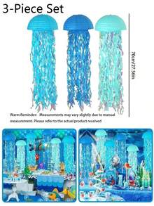 Blue Jellyfish Paper Lanterns, Hanging Ocean Character Themed Decor, Colorful Streamer Ornament For Birthday Wedding Baptism Wall Home Party Decoration - Multicolor - View 8