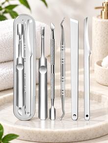 5pcs/Set Stainless Steel Cuticle Pusher Remover Nipper Trimmer Professional Nail Tool Kit Salon Home Use Manicure Pedicure Essentials At Home Nail Care Tools - silver - View 6