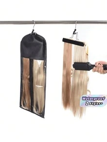 Wig Storage Bag With Hanger, Non‑Woven Dust Cover Zipper Wig Holder, Portable Hanging Wig Organizer For Hair Extensions, Black (Wig Not Included) - Black - View 1