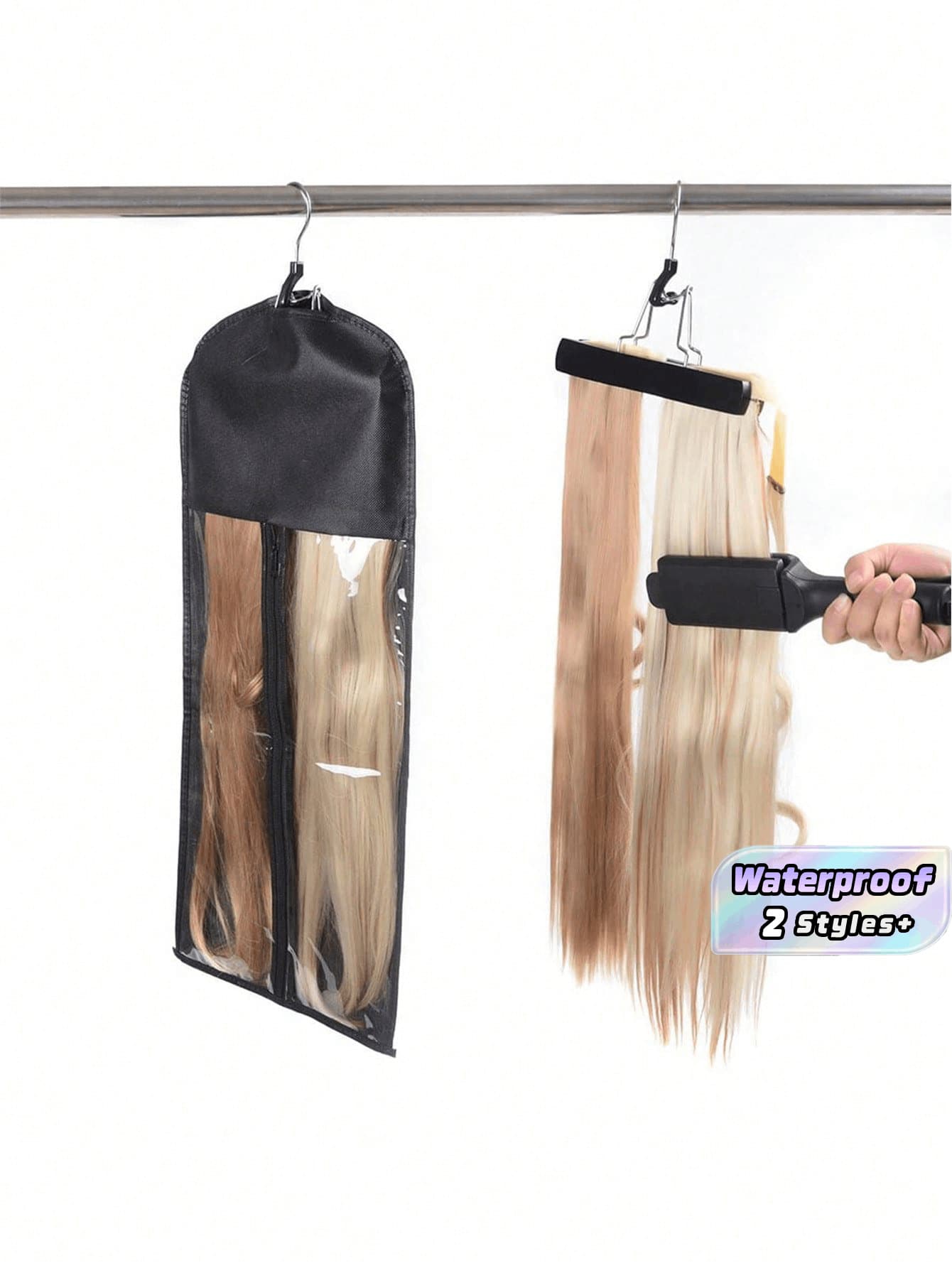 Wig Storage Bag With Hanger, Non‑Woven Dust Cover Zipper Wig Holder, Portable Hanging Wig Organizer For Hair Extensions, Black (Wig Not Included) - Black - View 1