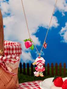 Strawberry Shortcake X SHEIN 1PC New Creative Cartoon Doll Pattern Pendant Exquisite Necklace, Cute, Casual, Can Also Be Used As Accessories, Suitable For Various Parties, Concert - Gold - View 1