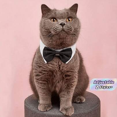 Adjustable Pet Bow Tie Collar, Formal Tuxedo Style Dog Cat Collar With Bowtie, Wedding Party Costume Accessory For Small Puppy Kitten