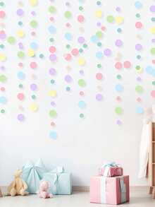 1PC Colorful Polka Dot Paper Christmas Garland Circle Glitter Hanging Decoration With Ribbon For Birthday Classroom Halloween Car Decor Party Supplies - Macaron Colors - View 2