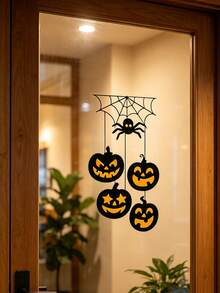 Creative Halloween Static Window Stickers, Cartoon Pumpkin, Spider Web, Ghost & Bat Glass Decals - View 4