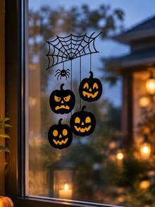 Creative Halloween Static Window Stickers, Cartoon Pumpkin, Spider Web, Ghost & Bat Glass Decals - View 8