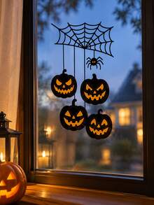 Creative Halloween Static Window Stickers, Cartoon Pumpkin, Spider Web, Ghost & Bat Glass Decals - View 6