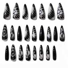 24pcs Goth Dark System Nail Stickers, Cat Eye Pattern + Black & Silver Gradient, Mysterious Filter Welded On Fingertips, Suitable For Daily Dates, Afternoon Tea, Outings Nails Nail Supplies - Multicolor - View 3