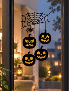 Creative Halloween Static Window Stickers, Cartoon Pumpkin, Spider Web, Ghost & Bat Glass Decals - View 7