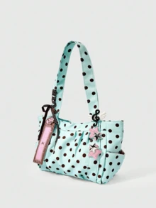 ROMWE Anime Tas Bahu Kapasitas Besar Motif Polkadot Lucu, Dilengkapi Penutup Kartu dan Liontin Pita Bintang, Tas Tote Wanita Modis, Cocok untuk Penggunaan Sehari-hari - Kopi hijau - View 2