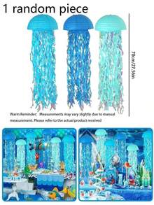 Blue Jellyfish Paper Lanterns, Hanging Ocean Character Themed Decor, Colorful Streamer Ornament For Birthday Wedding Baptism Wall Home Party Decoration - Multicolor - View 9