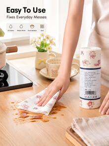 Joivida Cartoon Printed Wet And Dry Dual-Purpose Cloth, Kitchen Specific Dual Effect Oil And Water Absorbing Tear Off Cloth, Enlarged And Thickened Disposable Dishwashing Cloth, Stove Cleaning Kitchen Cleaning Tool, Tear Off Convenient And Practical Cloth. - Multicolor - View 6