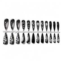 24pcs Goth Dark System Nail Stickers, Cat Eye Pattern + Black & Silver Gradient, Mysterious Filter Welded On Fingertips, Suitable For Daily Dates, Afternoon Tea, Outings Nails Nail Supplies - Multicolor - View 4