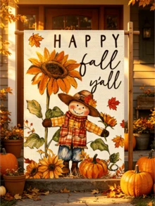 1PC Scarecrow Hello Fall Garden Flag Burlap Sided Autumn Harvest Pumpkin Leaf Pattern Outdoor Yard Decor Thanksgiving Farmhouse Porch Decoration - Garden Flag - View 6