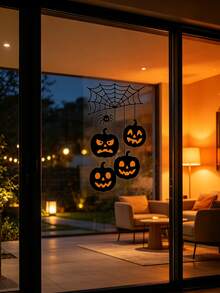 Creative Halloween Static Window Stickers, Cartoon Pumpkin, Spider Web, Ghost & Bat Glass Decals - View 2